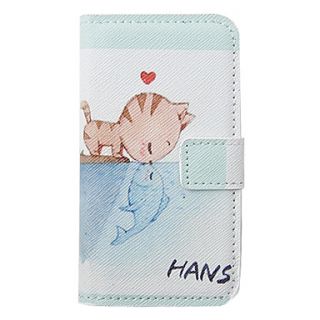 Cartoon Fish Cat Pattern Leather Hard Case for iPhone 4/4S