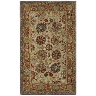 Hand made Anatolia Green/ Gold Hand spun Wool Rug (4 X 6)