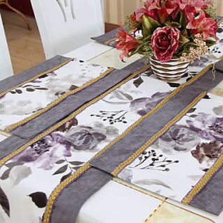 Set of 4 Ink Floral Pattern Poly / Cotton Placemats