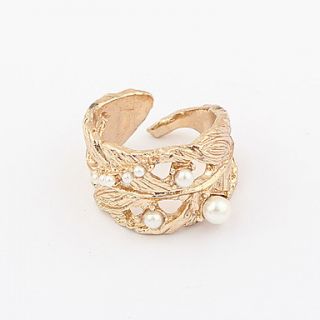 Gold Plated Alloy Pearl Leaf Pattern Opening Ring