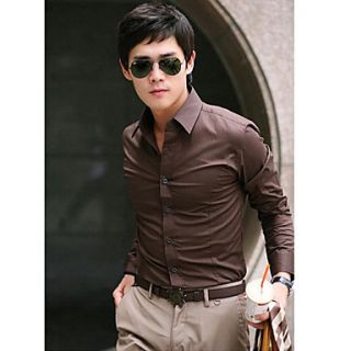Men s Fitted Shirt Collar Casual Pure Color Long Sleeve Shirt