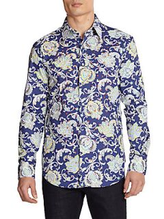 Embroidered Paisley Cotton Button Front Shirt  
