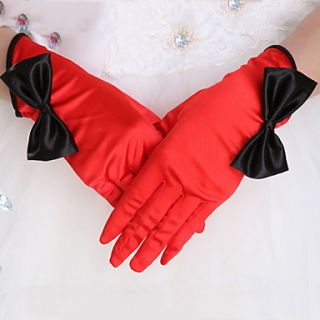 Fashion Satin Fingertips Wrist Length Wedding/Evening Gloves With Bow(More Colors)