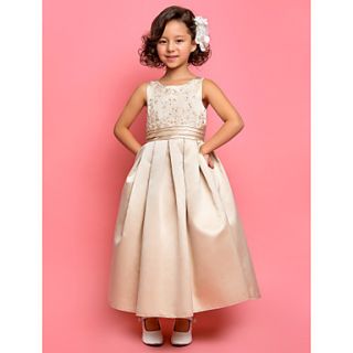 A line Princess Jewel Ankle length Satin Flower girl dress(551523)