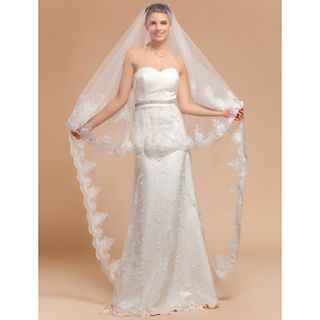 Elegant One tier Chapel Wedding Veils With Lace Applique/Finished Edge