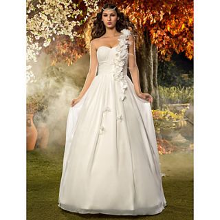 A line Princess One Shoulder Floor length Chiffon Wedding Dress (605108)