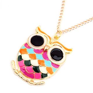 Cute Gold Plated Alloy Acrylic Owl Pattern Necklace(Pink)