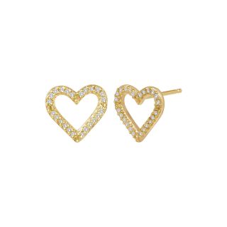 1/10 CT. T.W. Diamond 14K Yellow Gold Over Sterling Silver Mini Heart Earrings,