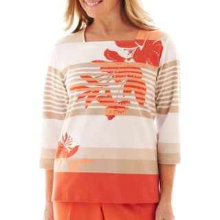 Alfred Dunner Tuscan Sunset Striped Floral Top