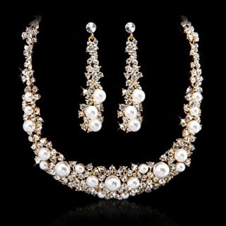 Gorgeous Alloy Imitation Pearl And Czech Rhinestones Jewelry Set Including Necklace And Earrings(Silver And Gold)