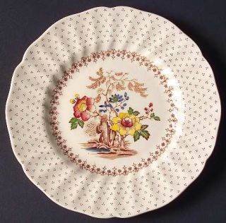 Royal Doulton Grantham Salad Plate, Fine China Dinnerware   Floral Center,Brown