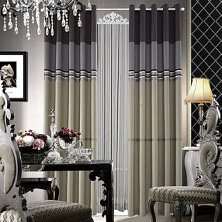 (One Pair) Linen Classic Stripe Lined Curtain