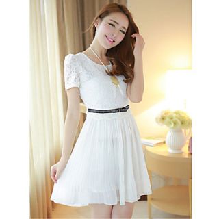 Womens Oversize Lace Cutwork Pleated Dress