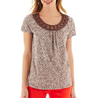 St. Johns Bay St. John s Bay Embellished Short Sleeve Top, Brown