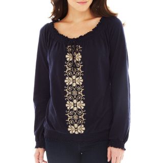 St. Johns Bay Embroidered Peasant Top, Williamsburg Navy