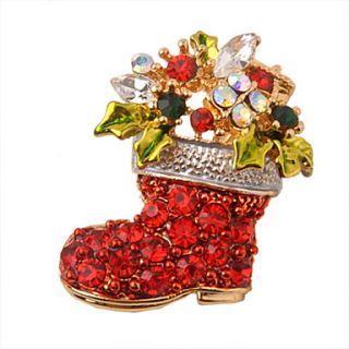 Unique Gold Plated Alloy With Rhinestone Christmas Shoe Shaped Brooch