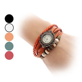 Womens Quartz Analog Sunflower Style Case Leather Band Bracelet Watch (Assorted Colors)