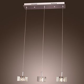 120W Minimalist Modern Pendant Light with 3 Lights and Crystal Cubic Shade