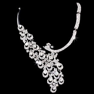 White Beaded Diamond Peacock Design Wedding Jewelry Set Including Earrings,Necklace
