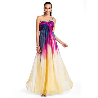 A line/Princess One shoulder Floor length Chiffon Printing Evening/Prom Dress