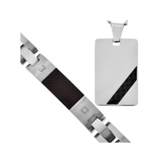 Mens Diamond Accent Dog Tag Pendant & Bracelet 2 Pc. Set, Black