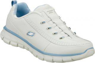 Womens Skechers Synergy Elite Class   White/Light Blue Slip on Shoes