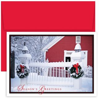 Holiday Picket Fence Boxed Holiday Cards (Red, white, blackMaterials Card stock, paperCount Sixteen (16) cards, sixteen (16) envelopesSize 5.625 inches x 7.875 inchesVerse Warmest thoughts and best wishes for a wonderful holiday and a very happy new y