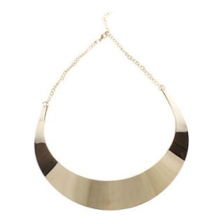 Gold Tone Curved Smooth Mirrored Metal Choker Collar Bib Necklace for Women