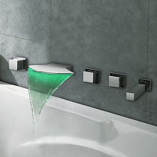 Contemporary Chrome Finish LED Thermochromic Waterfall Bathroom Tub Faucet