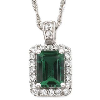Lab Created Emerald & White Sapphire Pendant, Womens