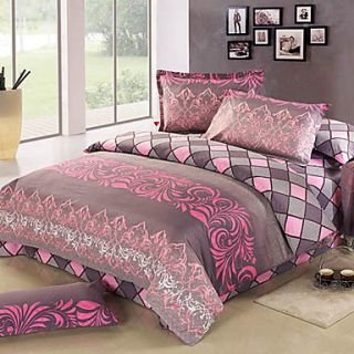4 Piece 100% Cotton Modern Style Afternoon Time Floral Print Duvet Cover Set