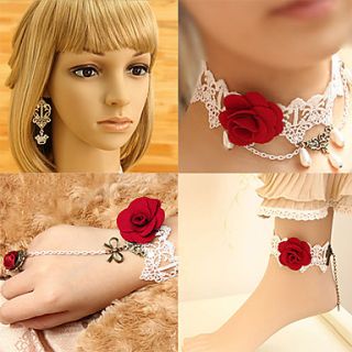 Handmade White Lace With Red Rose Sweet Lolita Accessories Set