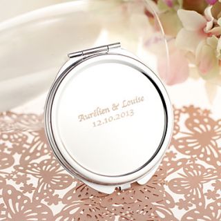 Personalized Round Stainless Steel Compact Mirror Favor