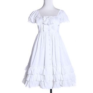 Puff Sleeve Knee length Front Button White Cotton Classic Lolita Dress