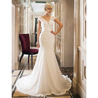 Free Custom measurements Trumpet/Mermaid Queen Anne Court Train Lace And Stretch Satin Wedding Dress (632806)