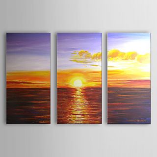 Hand Painted Oil Painting Landscape Sea and Sunrise with Stretched Frame Set of 3 1307 LS0336