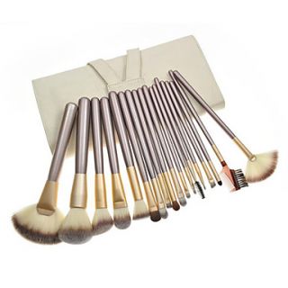18PCS Silver Handle Makeup Brush Kits With Beige Pouch
