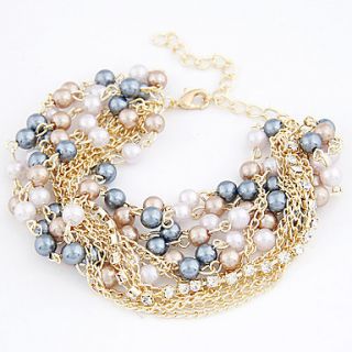 Gold Plated Alloy Multi row Pearl Connected Bracelet