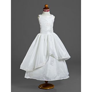 Ball Gown Square Tea length Capped Taffeta Flower Girl Dress / First Communion Dress