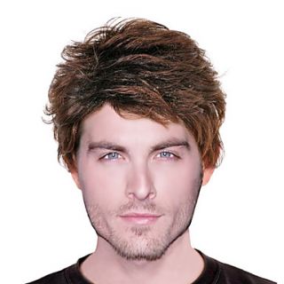 Capless High Quality Synthetic Brown Leisurely Mens Wigs