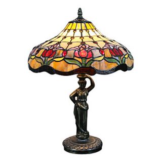 60W Retro Elegant Table Lamp With Lotus Flower Pattern  Goddess Body Pole