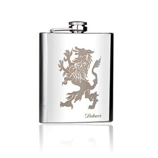 Personalized Silver Stainless Steel 7 oz Flask   Lion