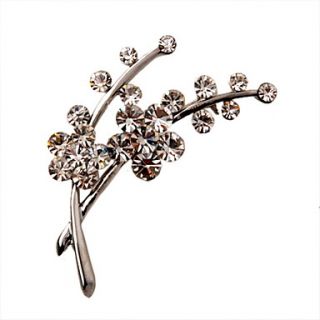 Elegant Silver Plated Alloy With Rhinestone Branch Shaped Brooch
