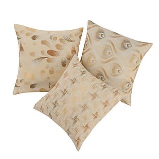 Set of 3 Jacquard Beige Polyester Cotton Decorative Pillow Cover