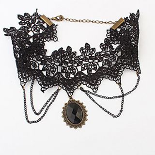Vintage Black Lace With Resin Womens Necklace