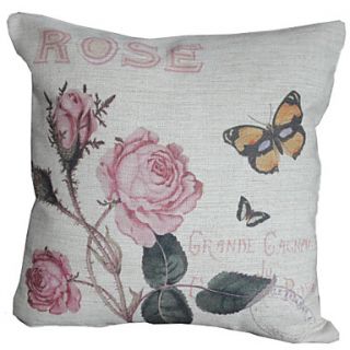 18 Square Rose Butterfly Cotton/Linen Decorative Pillow Cover