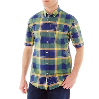 St. Johns Bay St. John s Bay Short Sleeve Plaid Poplin Shirt, Green, Mens