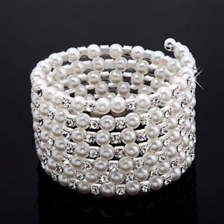 Elegant Ladies Rhinestone Strand/Tennis Bracelet In White Pearl