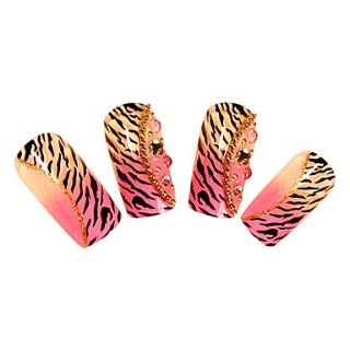 24PCS Pink Gradient Rhinestone Zebra Full Cover Nail Tips