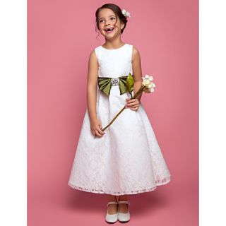 A line Princess Scoop Ankle length Lace And Taffeta Flower Girl Dress (733981)